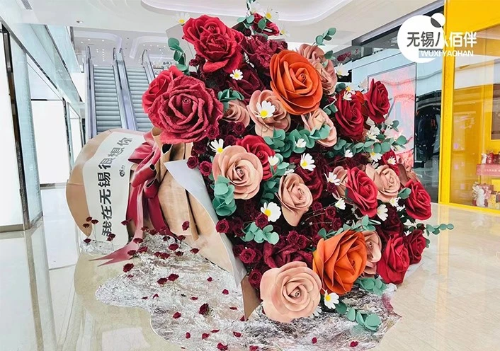 giant rose installation for Valentine's Day shopping mall display